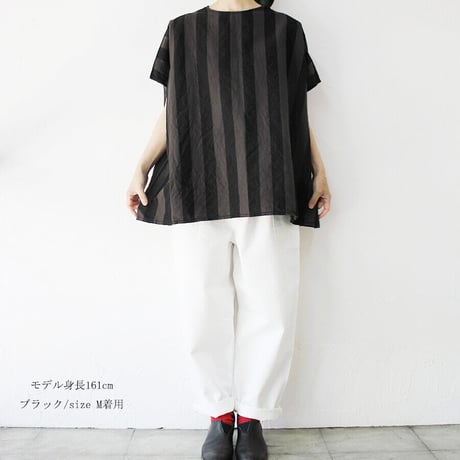 **またまた再入荷** homspun ホームスパン　コットンリネン太ストライプBIGブラウス
