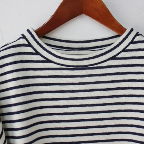 Linenya リネンヤ　ロッカク長袖Tシャツ　#ガーゼボーダー、ミニ裏毛グレー