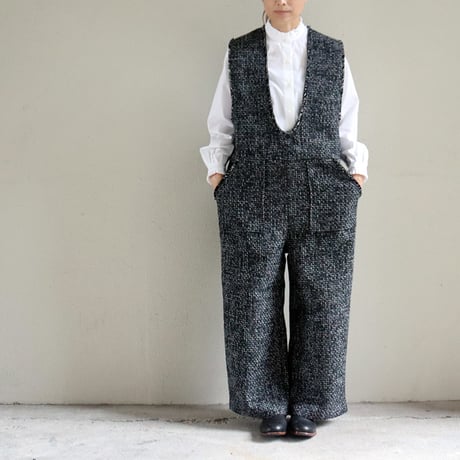 **再入荷** KAH:KI カーキ TWEED OVERALLS ツイードオーバーオール　#ブラック　【送料無料】