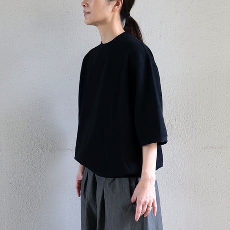 amne アンヌ　MINI TERRY half sleeve crew ミニテリー半袖クルーネック　#ブラック