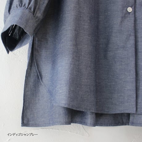 Linenya リネンヤ　インディゴシャンブレースリットセミロングシャツ　#インディゴ