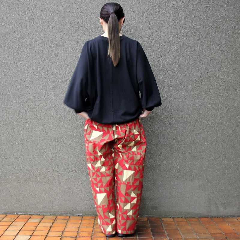 homspun ホームスパン プリントギャザーパンツ #レッドx