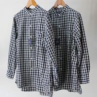 **再入荷**Tigre Brocante ティグルブロカンテ　Indigoギンガムチェックスタンドカラーオーバーシャツ　#インディゴ　【送料無料】