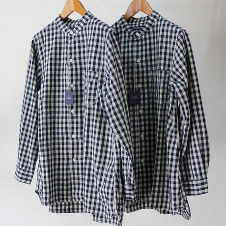 **再入荷**Tigre Brocante ティグルブロカンテ　Indigoギンガムチェックスタンドカラーオーバーシャツ　#インディゴ　【送料無料】