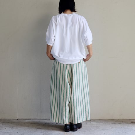 **再入荷** atelier naruse アトリエナルセ　コットンリネンストライプガウチョパンツ #グリーン、ブラック　【送料無料】