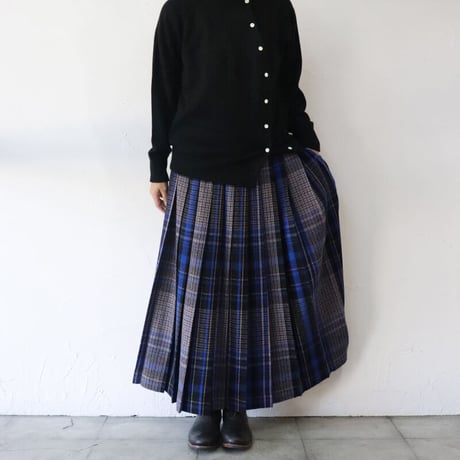 **最終在庫到着** Linenya リネンヤ　ウールチェックプリーツスカート　wool check pleated skirt　【送料無料】