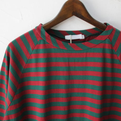 homspun ホームスパン　40/2天竺ボーダー7分袖Tシャツ　#レッドｘグリーン　【送料無料】