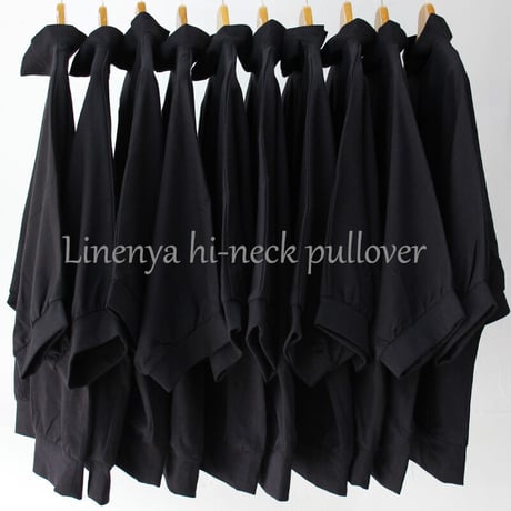 **またまた再入荷** Linenya リネンヤ　コットンシルク天竺5分袖ハイネックプルオーバー　#ブラック、ネイビー、オールドブルー、ベージュ