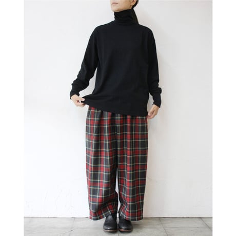 **またまた再入荷** homspun ホームスパン　ウールタータンギャザーパンツ　#ベージュｘサックス、チャコールグレーｘレッド