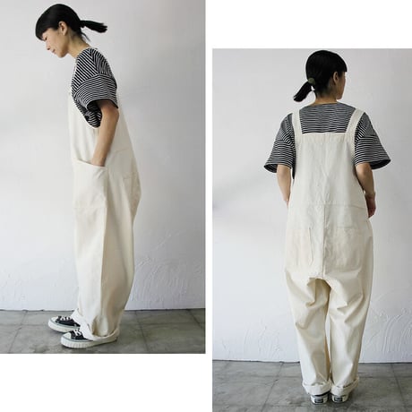 **再入荷** sasanqua by trees サザンカバイツリーズ　10ozカツラギデニムワークオール　#インディゴ、アイボリー