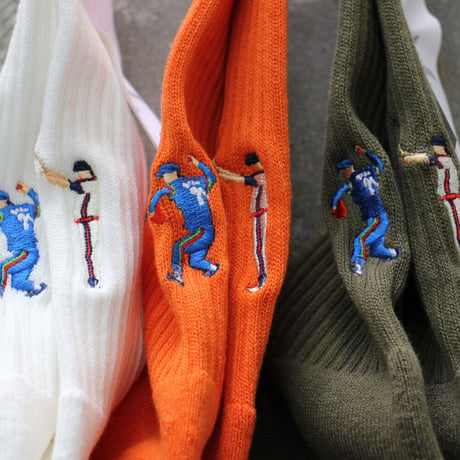 decka x BRÚ NA BÓINNE　Embroidery Pile Socks (Baseball、Boxing)　#ホワイト、オレンジ、グリーン