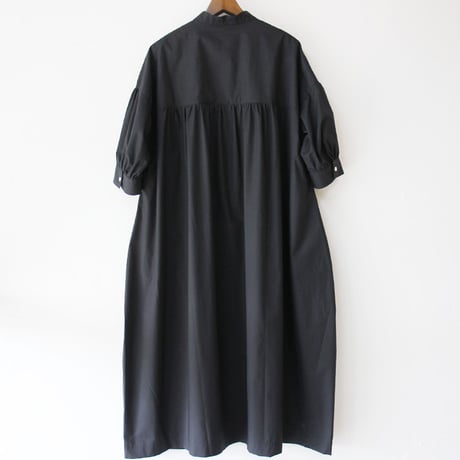 **またまたまた再生産分** LinenYa リネンヤ　コットンスタンドカラーワンピース　#ブラック、千鳥格子