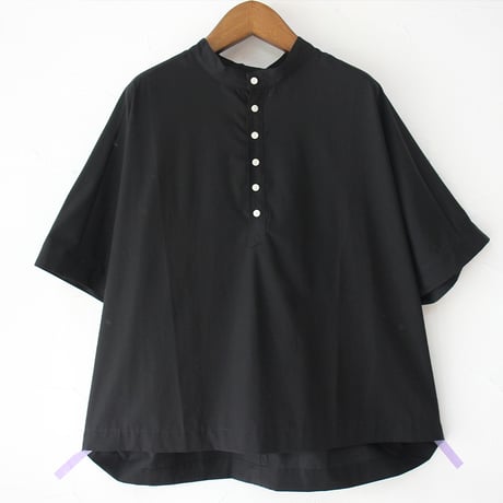 **またまたまた再入荷** Linenya リネンヤ　オーガニックコットンヘンリーネックブラウス　#ブラック　【送料無料】