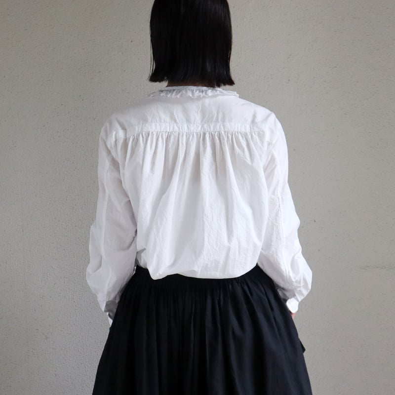 homspun ホームスパン ハイカウントクロスフリルブラウス #ホワイト
