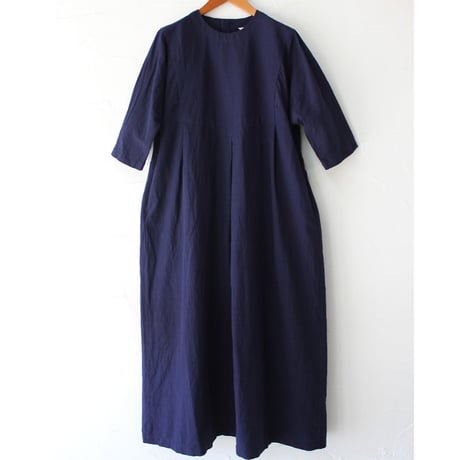 homspun ホームスパン　C/Lウェザーヨーク切替七分袖ワンピース　#ネイビー、ブラック