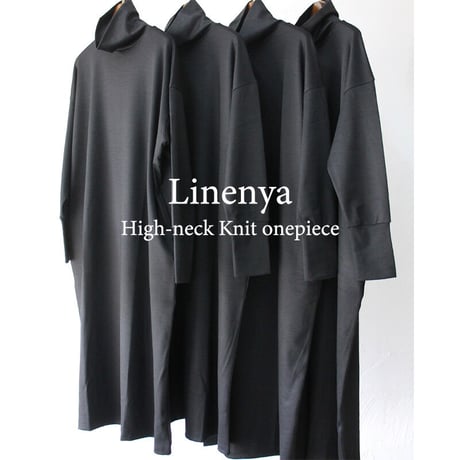 **再入荷** Linenya リネンヤ ハイネックワンピース　#ブラック　【送料無料】