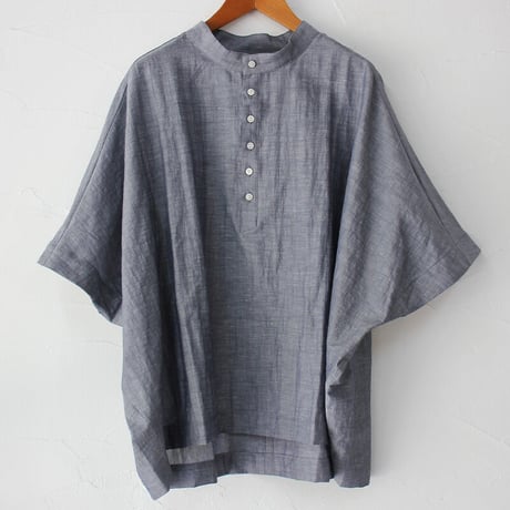 **再々入荷** Linenya リネンヤ　コットンリネンシャンブレーヘンリーネックブラウス　#ブルー、ネイビー　【送料無料】