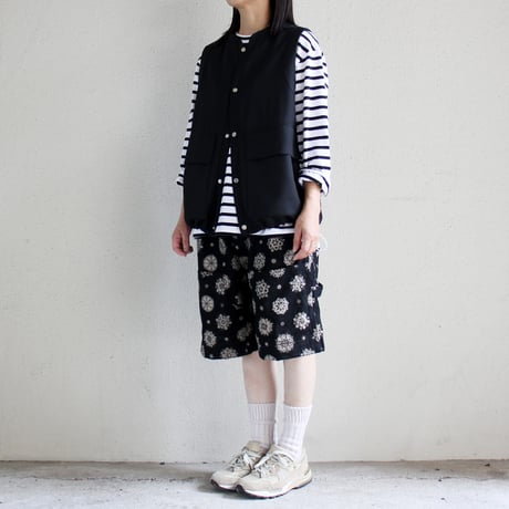FUNSET OF ART ファンセットオブアート　紋抜染ダブルニーショートパンツ　#ブラック　【送料無料】
