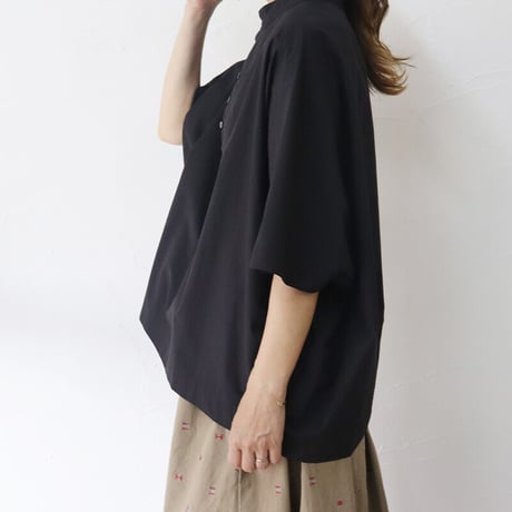 **またまたまた再入荷**Linenya リネンヤ　コットンヘンリーネックブラウス　#アイボリー、ベージュ、ネイビー、ブラック　【送料無料】