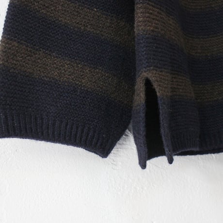 maomade マオメイド　エアーヤーンホールガーメントモックネックプルオーバー　#オフ白ｘネイビー、ネイビーｘブラウン