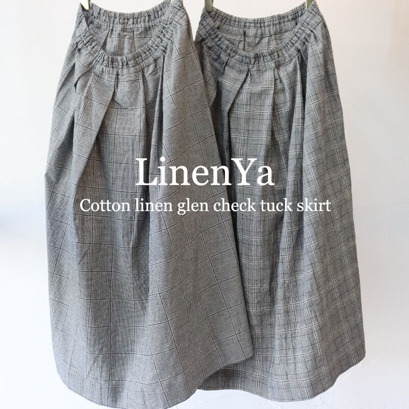 LinenYa リネンヤ 綿麻グレンチェックタックスカート #生成りx