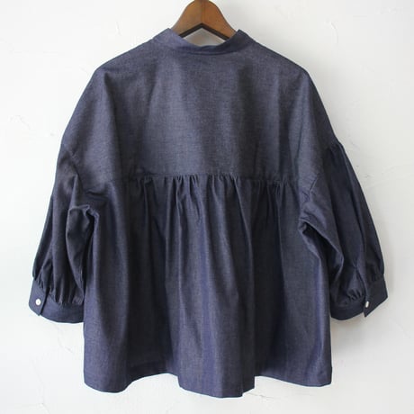 **再々入荷** LinenYa リネンヤ　5ozデニムスタンドカラーブラウス　#インディゴ