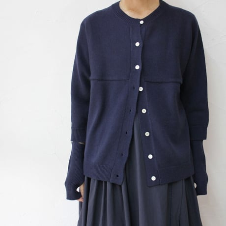 homspun ホームスパン　C/Wハンドカバー付き七分袖カーデ　#ネイビー