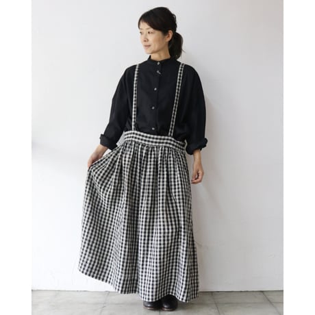MAGALI マガリ　ギンガムリネンサスペンダースカート　#ブラックｘベージュ
