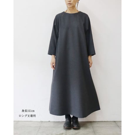 **再入荷** Linenya リネンヤ　ウール起毛サイドギャザーワンピース　#グレー　【送料無料】