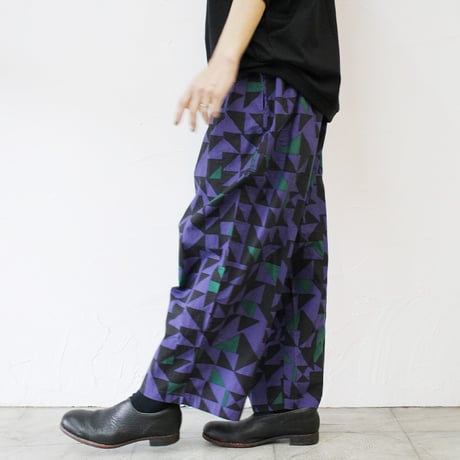 homspun ホームスパン　プリントギャザーパンツ　#レッドｘブラウン、ネイビーｘブラック