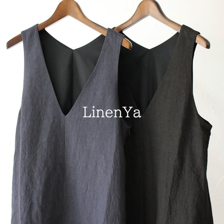 **またまたまた再入荷** LinenYa リネンヤ　リネンジャンパースカート　#ネイビー、ブラック　【送料無料】