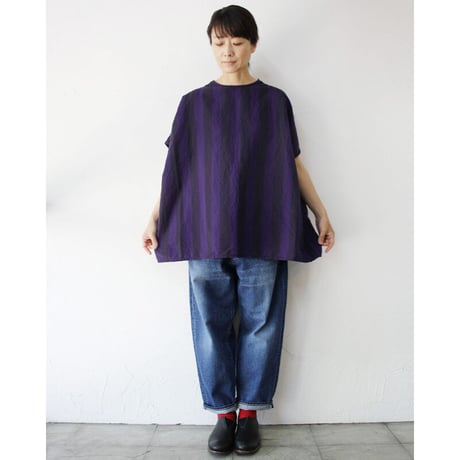 **またまた再入荷** homspun ホームスパン　コットンリネン太ストライプBIGブラウス