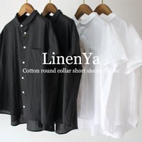 LinenYa リネンヤ　コットン丸襟ブラウス　#ブラック、ホワイト