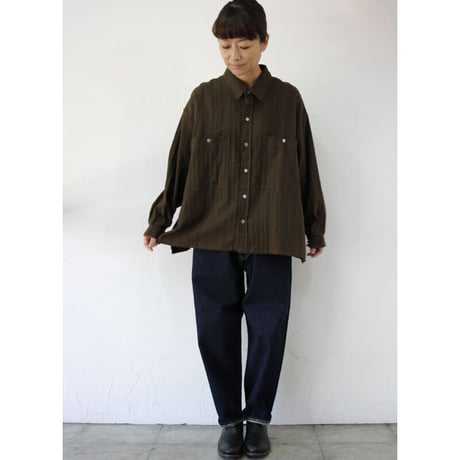 ARTE POVERA アルテポーヴェラ　コットンリネンへリンボン裏毛ボックスシャツ　#キャラメル、ブラウン 【送料無料】