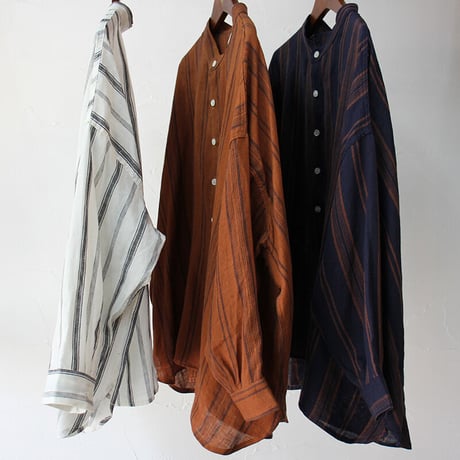 ARTE POVERA アルテポーヴェラ　リネンストライプスタンドシャツ　#白、レンガ、ネイビー　【送料無料】