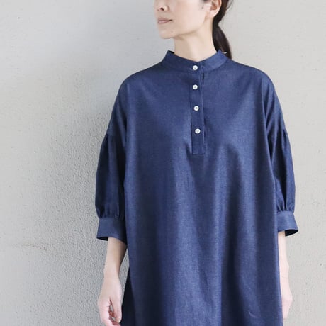 **またまた再入荷** LinenYa リネンヤ　5ozデニムスタンドカラーワンピース　#インディゴ