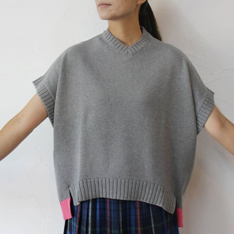 atelier naruse アトリエナルセ　コットンバイカラーフレンチニットベスト　#ベイジュ、グレイ、チャコール　【送料無料】