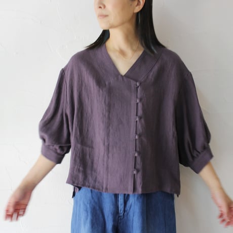 atelier naruse アトリエナルセ　linen stitch V-neck blouse　リネンステッチVネックブラウス