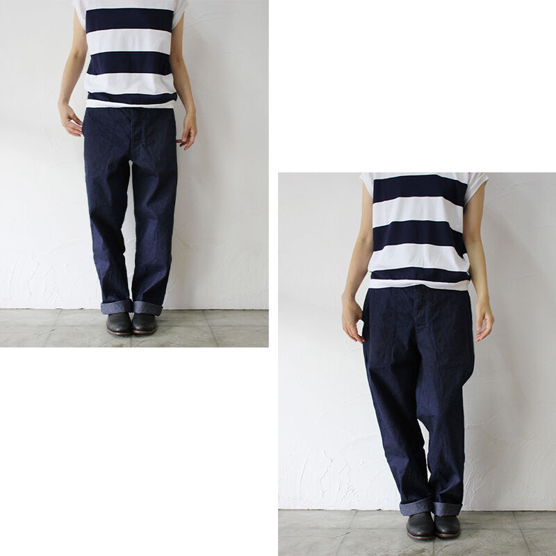 homspun★ホームスパン★ワイドデニムパンツ　インディゴ染★ブルー★Mサイズ homspun☆ホームスパン☆ワイドデニムパンツ インディゴ染