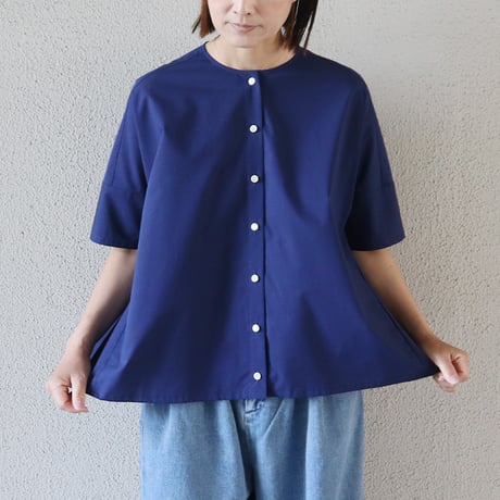 **再入荷** LinenYa リネンヤ　コットンバックギャザーブラウス　#ネイビー、シャンブレー、ホワイト