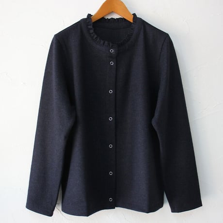 **再入荷** Linenya リネンヤ　ドットボタンフリルカーデ　#ネイビー、エンジ　【送料無料】