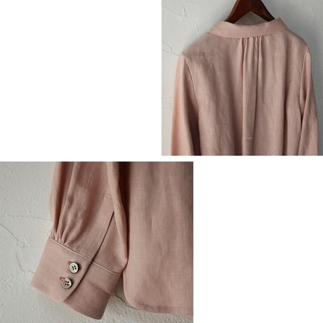 atelier naruse アトリエナルセ linen stand-off collar blouse #off white , salmon pink 【送料無料】