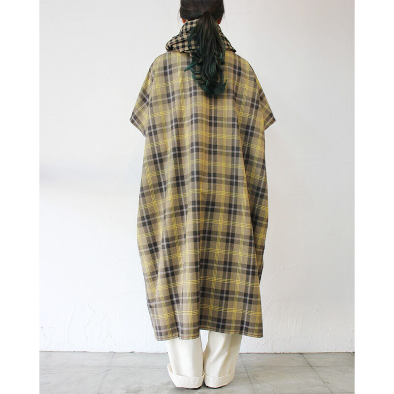 homspun ホームスパン ウールタータンワンピース #ベージュxサックス