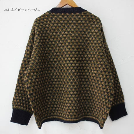 homspun ホームスパン　ウール鹿の子編みBIGプルオーバー（222-7885）　#ネイビーｘベージュ、グレーｘオレンジ　【送料無料】