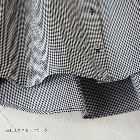 **再々入荷** Linenya リネンヤ　コットンギンガム長袖丸襟ブラウス　#ホワイトｘブラック、ネイビーｘブラウン