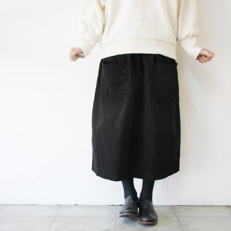 再入荷** homspun ホームスパン 細コールギャザースカート #シロ