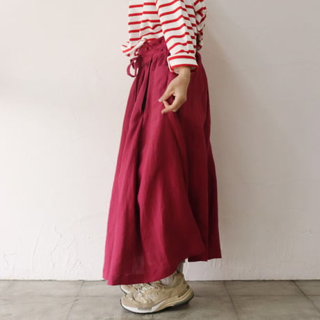 MAGALI マガリ　ベルガモリネン·ラップ風ギャザースカート　#ローズ、ネイビー