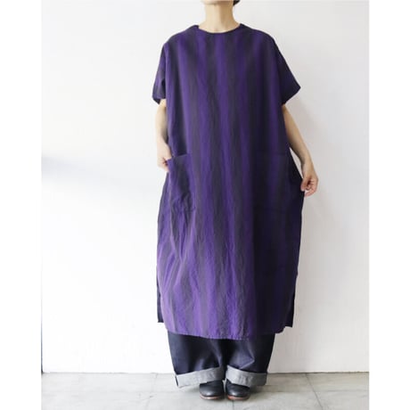 **またまた再入荷** homspun ホームスパン　コットンリネン太ストライプBIGワンピース