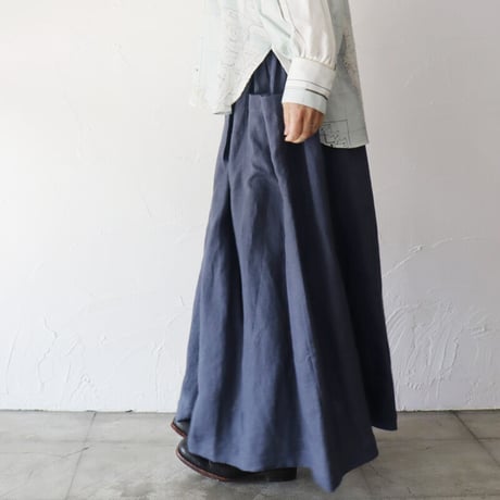 MAGALI マガリ　ベルガモリネン·ラップ風ギャザースカート　#ローズ、ネイビー
