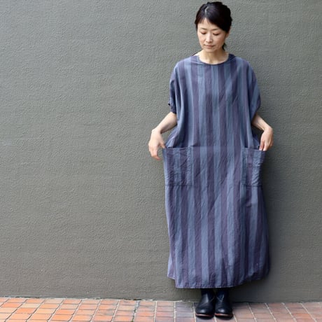 **またまた再入荷** homspun ホームスパン　コットンリネン太ストライプBIGワンピース